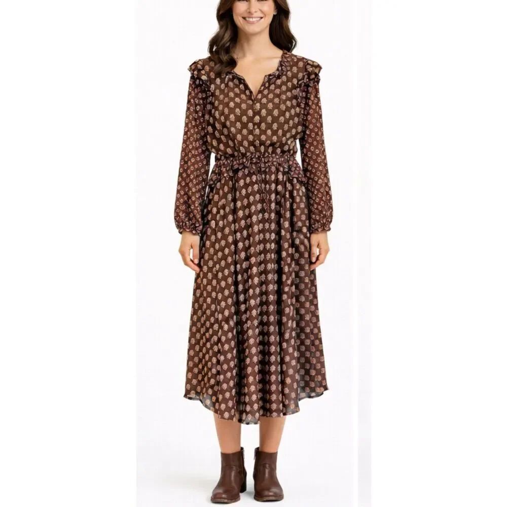 H&M smocked waist ruffle sleeve boho dress size 2